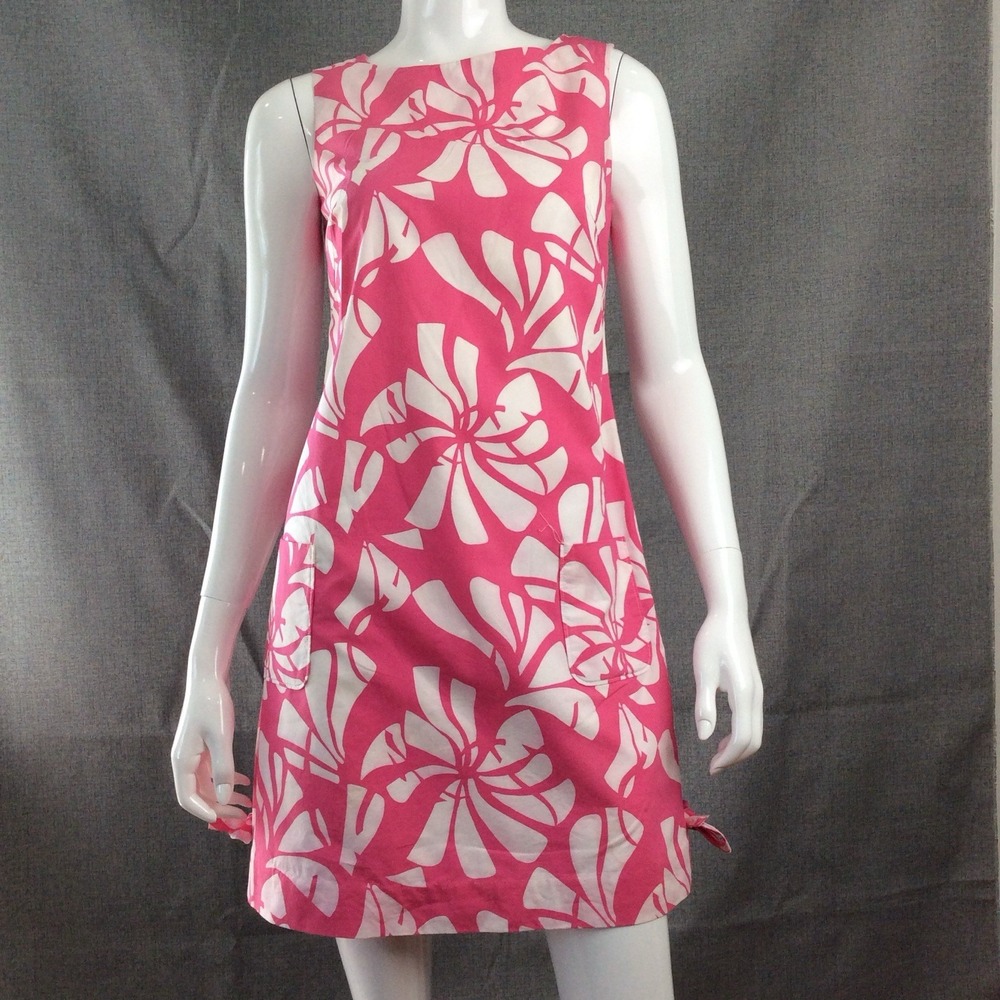 Lilly Pulitzer Pink White Floral Abstract Print Sleeveless Shift Dress Sz 2